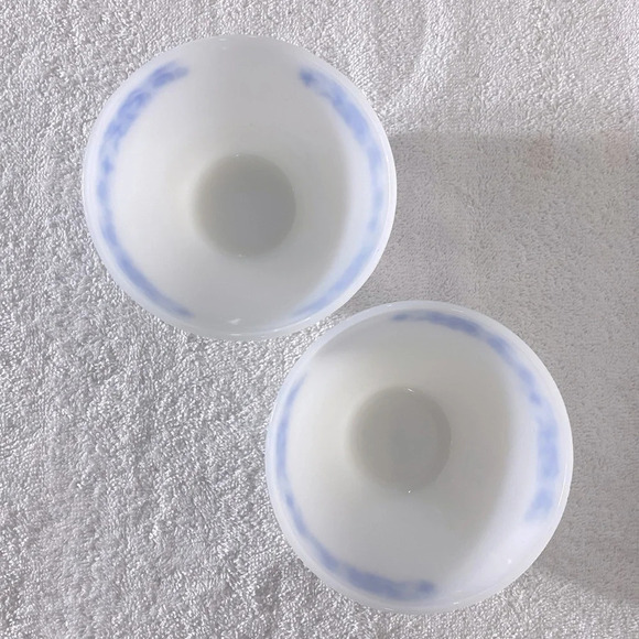 Vintage Termo-Rey Milk Glass Cereal Bowls W Blue Floral Pattern x2 - Picture 6 of 13